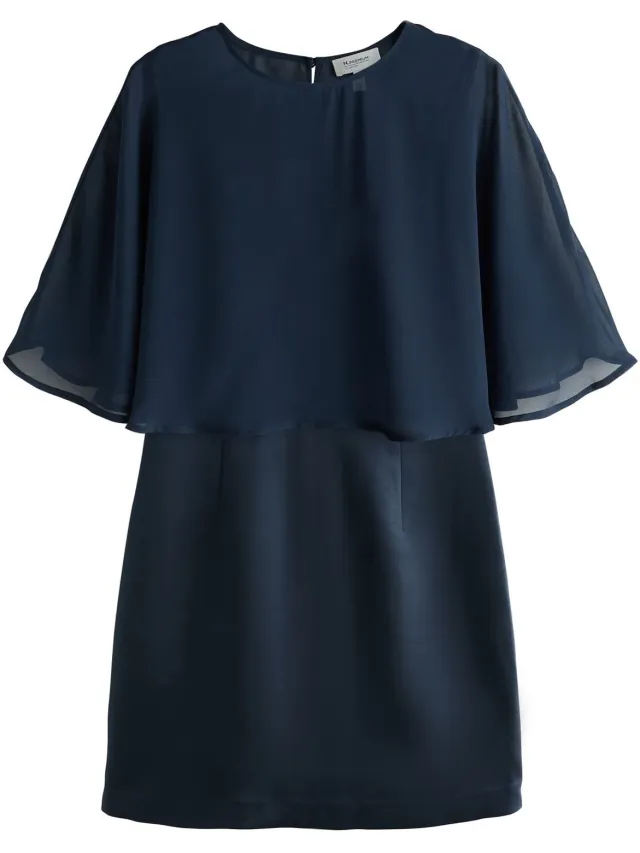 Next Dames - N.Premium doorschijnende mini-jurk met cape en bandjes - Blauw Navy Blue
