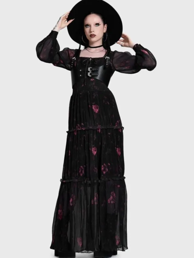 Killstar What Darkness Returns - Pink Aura Maxi Dress Dames Maxi-jurk - zwart/roze zwart;roze