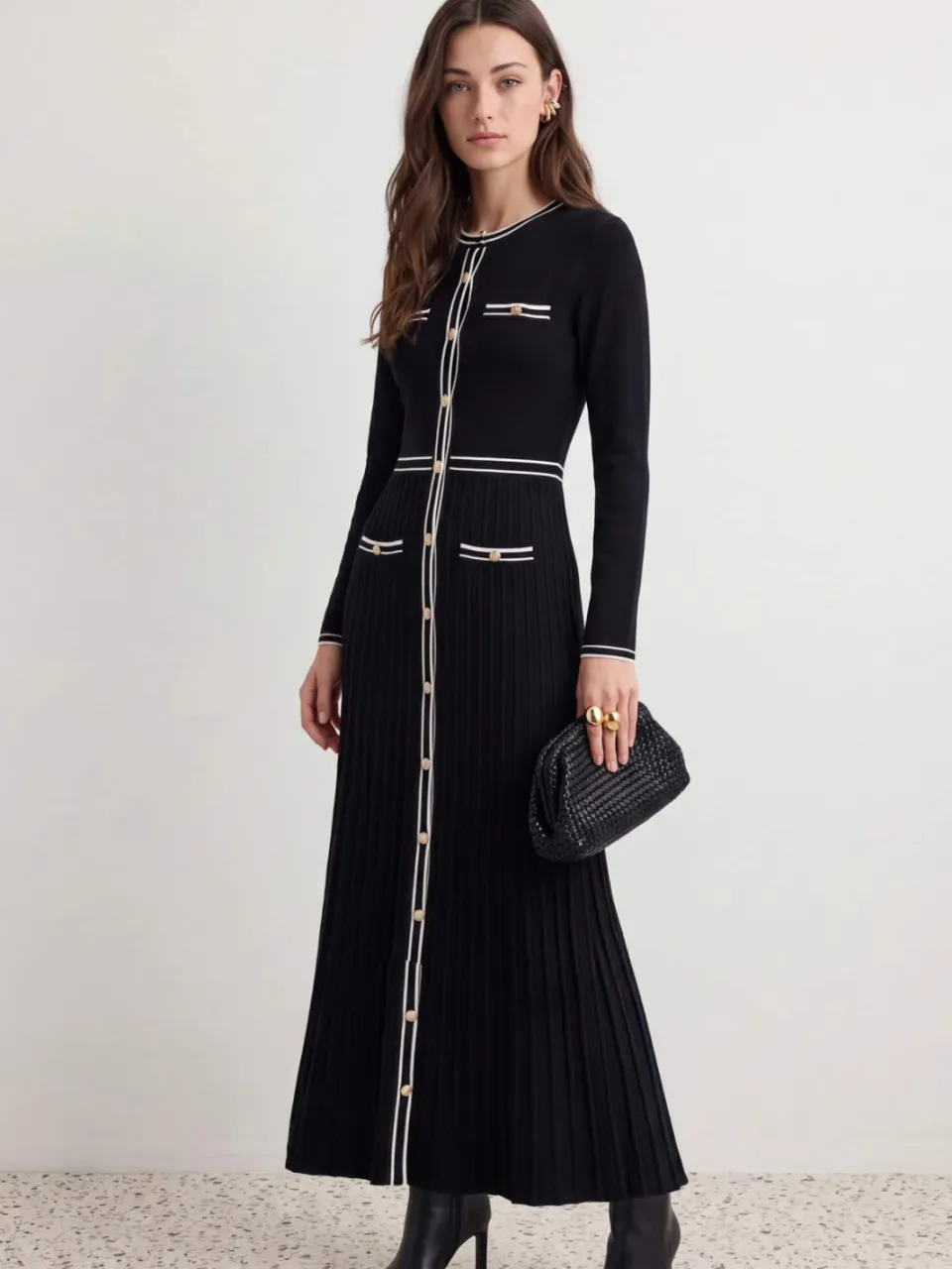 Trendyol Modest Dames Zwart Colorblock Midi Lang A-lijn Modest Jurken, foto 2