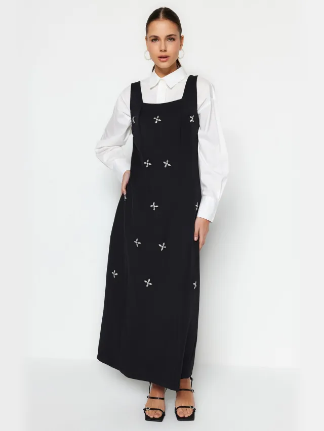 Trendyol Modest Dames Zwart Effen Maxi Mouwloos Casual Gilet Modest Jurken