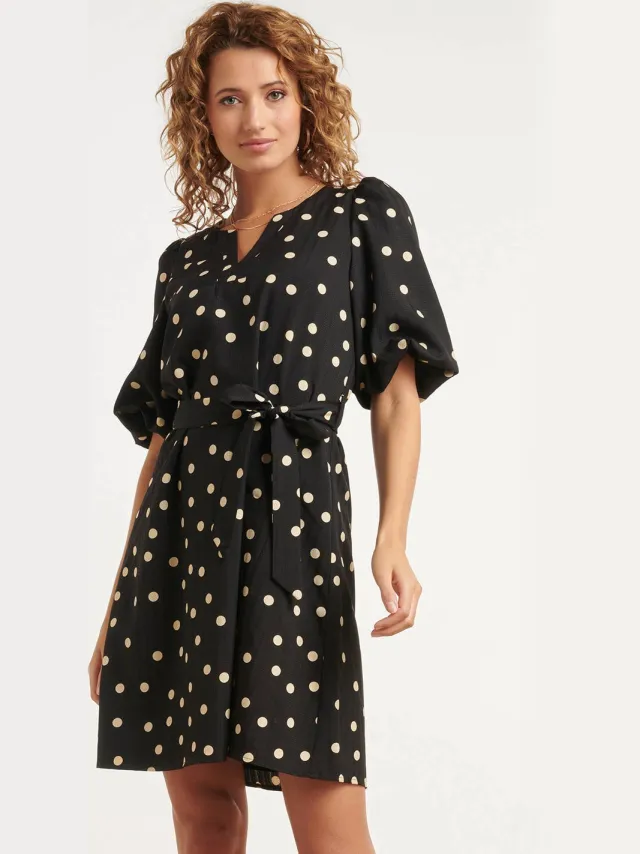 Smashed Lemon korte jurk met stippen - zwart Zwart/beige