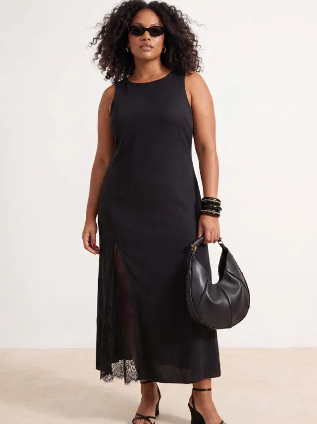 Trendyol Curve Dames Zwart Effen Maxi Mouwloos Casual A-lijn Grote maten Jurk