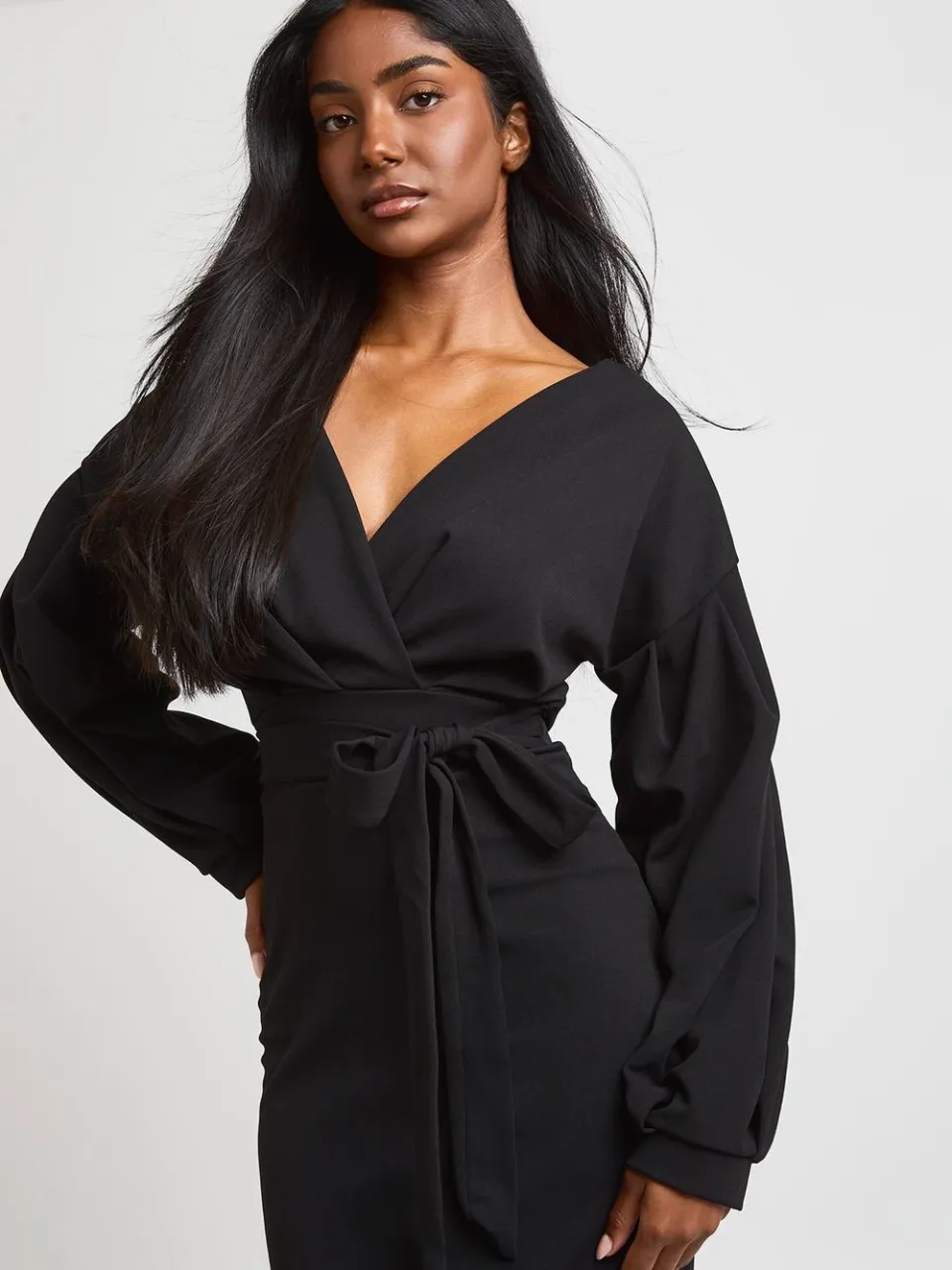 boohoo Dames Off-shoulder Wikkel Midaxi Jurk zwart, foto 3