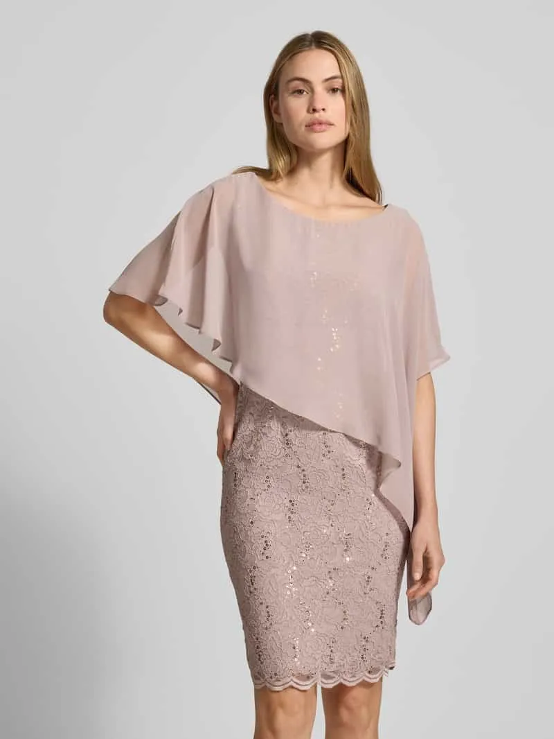 Swing Knielange cocktailjurk met pailletten beige, foto 4