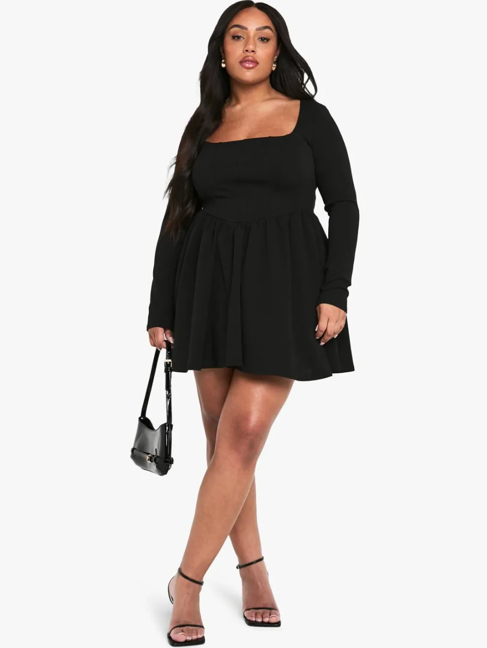 boohoo Dames Plus Korset Detail Skater Jurk zwart, foto 3