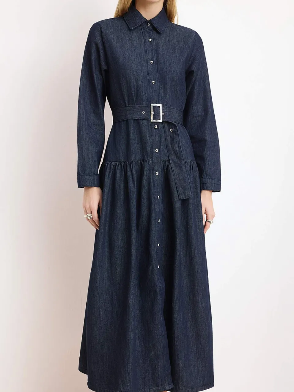 Trendyol TRENDYOLMİLLA Dames Blauw Effen Maxi Lang Casual Blousejurk Jurken, foto 2
