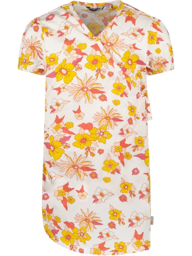 Moodstreet Meisjes jurk AOP - Hot Koraal Blauw