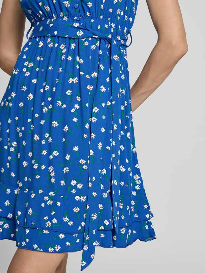 Apricot mini-jurk van viscose met strikceintuur blauw, foto 5