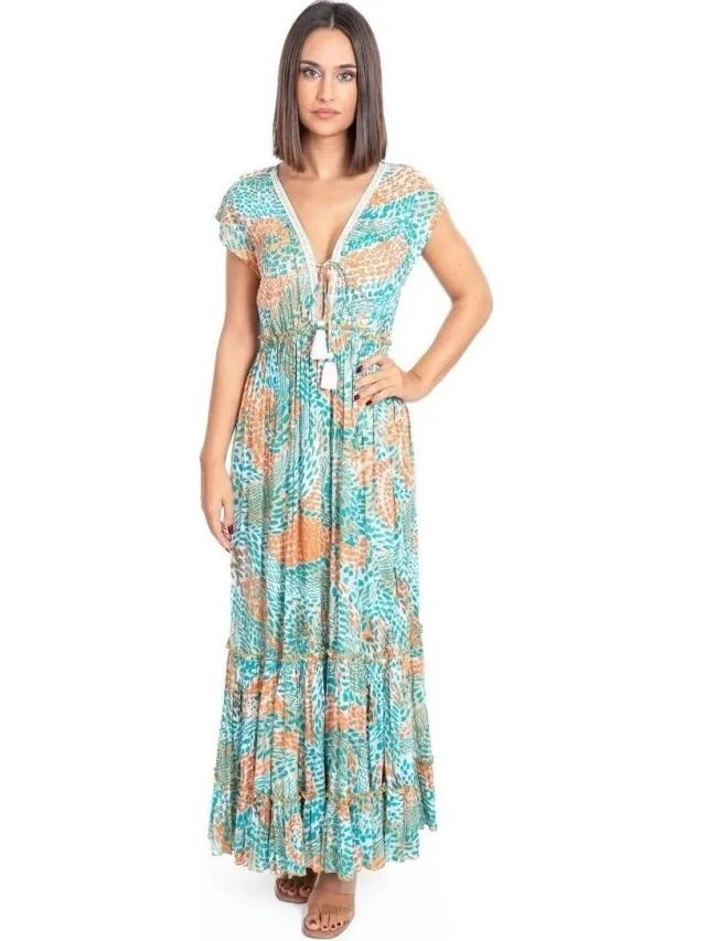Isla Bonita By Sigris Lange Jurk Isla Bonita By Sigris Lange Midi-Jurk Groen