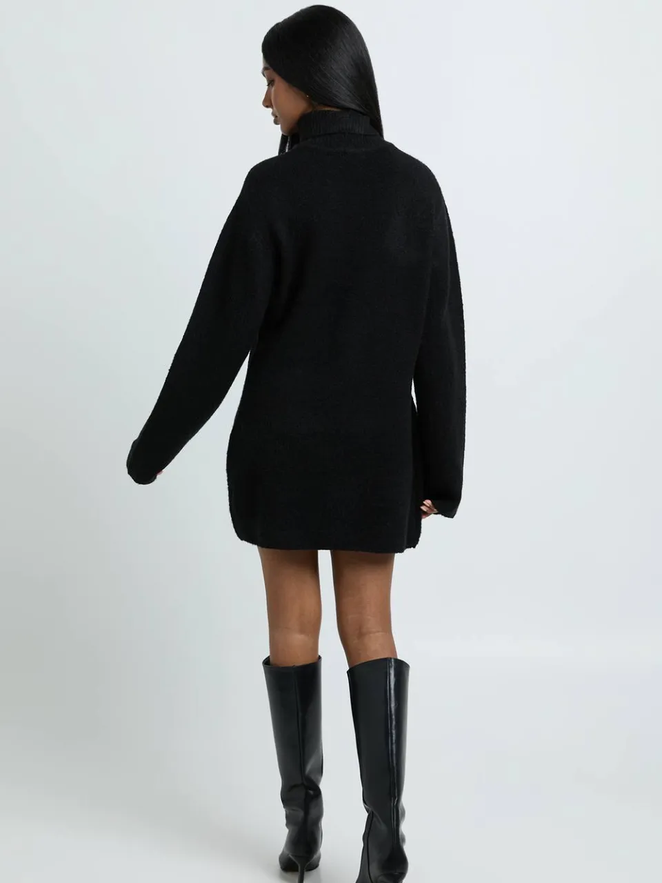 boohoo Dames Petite Coltrui Chunky Gebreide Mini Jurk zwart, foto 3