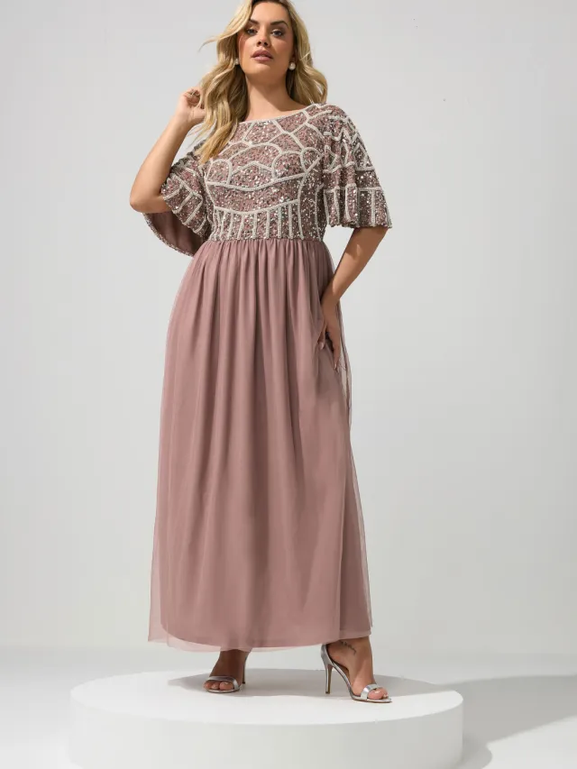 Luxe: Ultimate Embellishment Luxe Maxijurk Met Roze Versieringsize 54-56 Pink