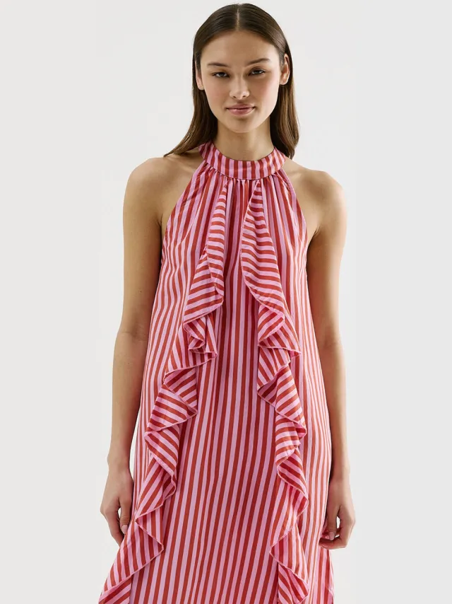 CKS gestreepte maxi jurk rood Rood/Roze