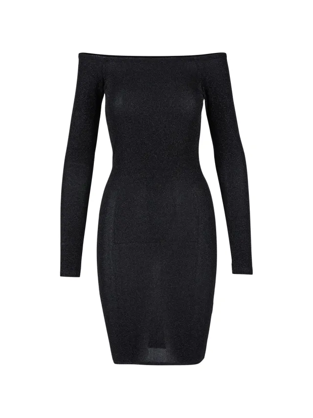 Urban Classics Dames/Dames Glitter Off Shoulder Jurk met Lange Mouwen (Zwart)