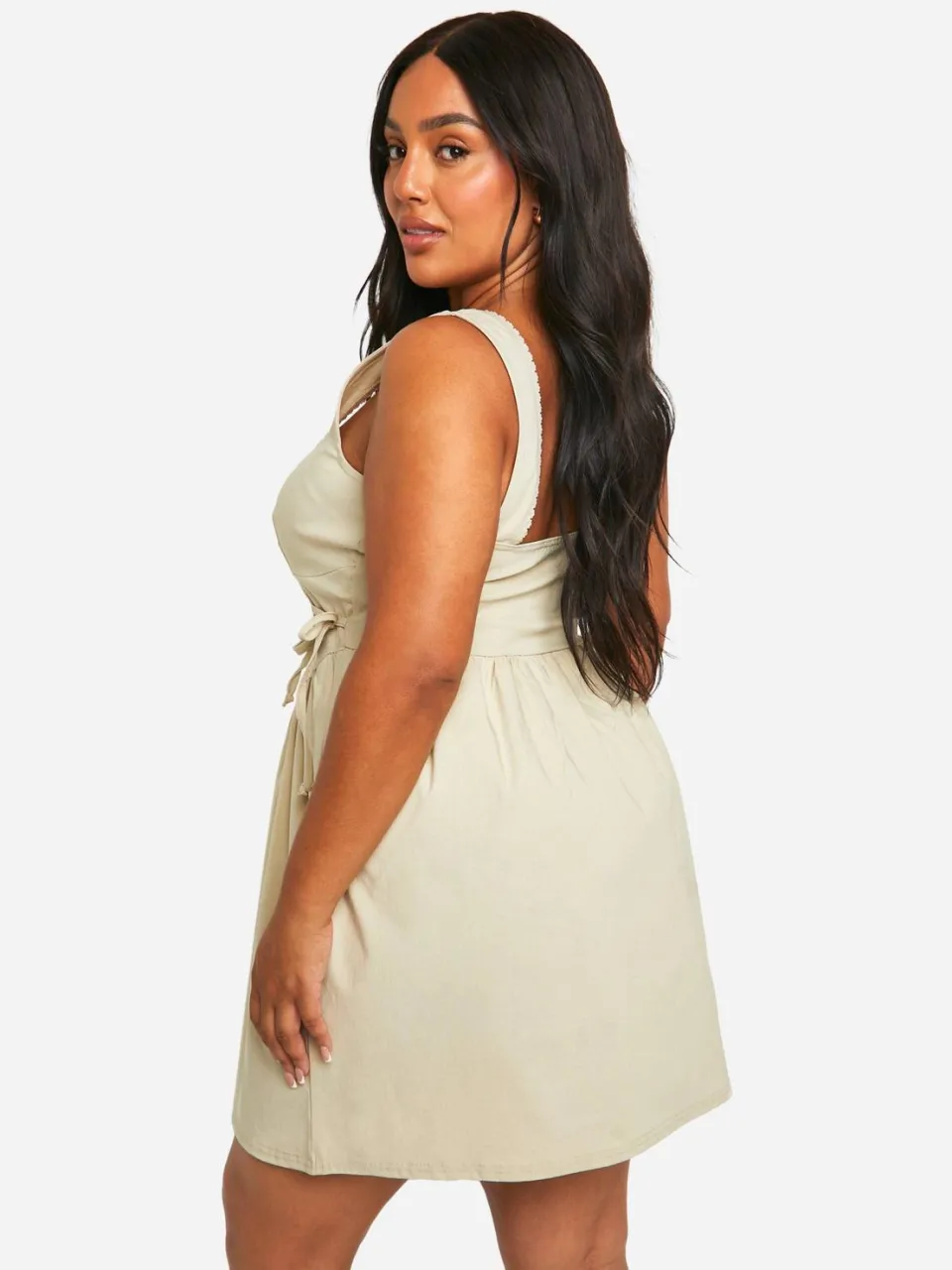 boohoo Dames Plus Bengaline Tie Detail Skater Jurk steen, foto 2