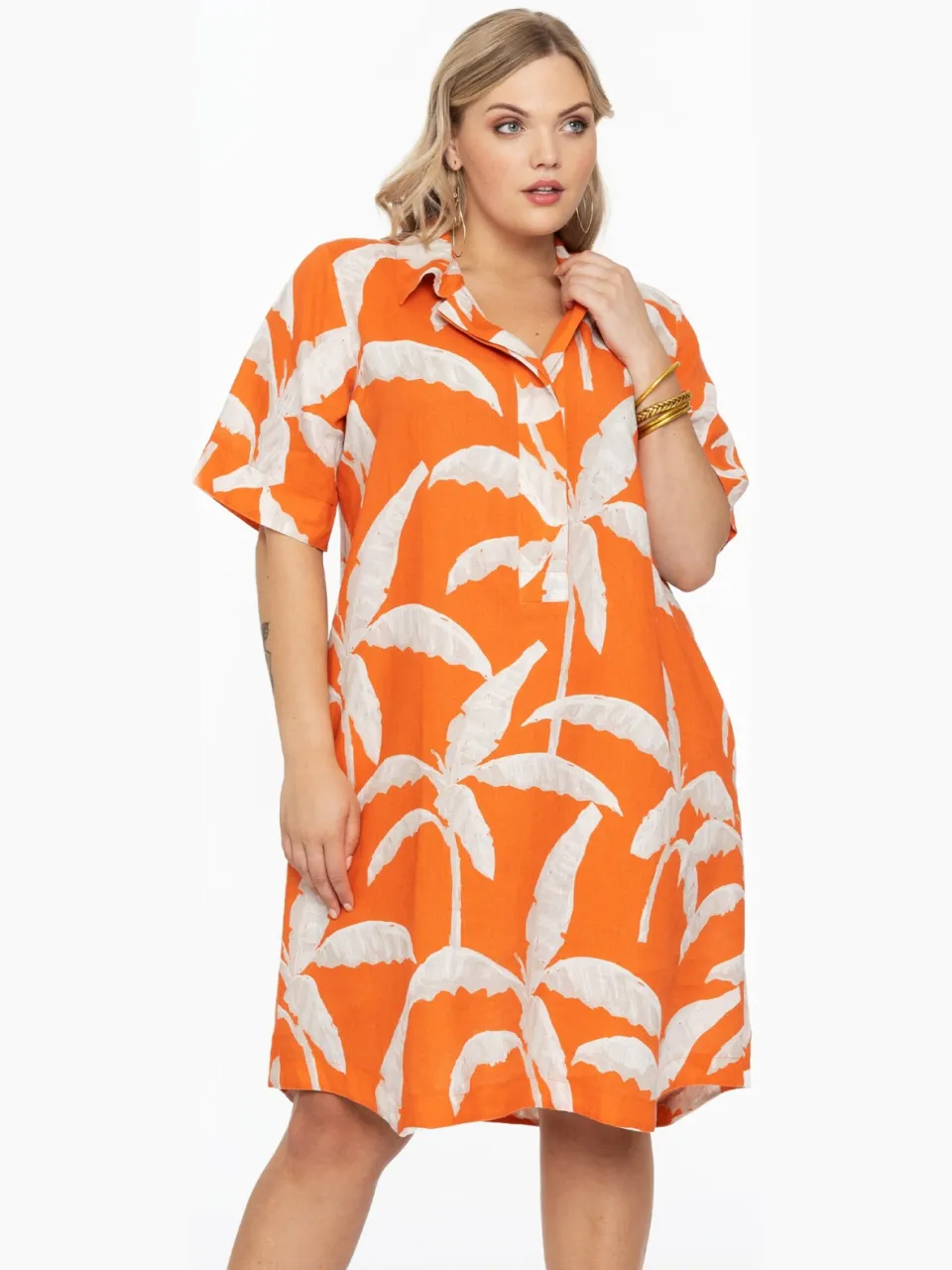 Yoek Jurk met kraag PALM TREE | Oranje