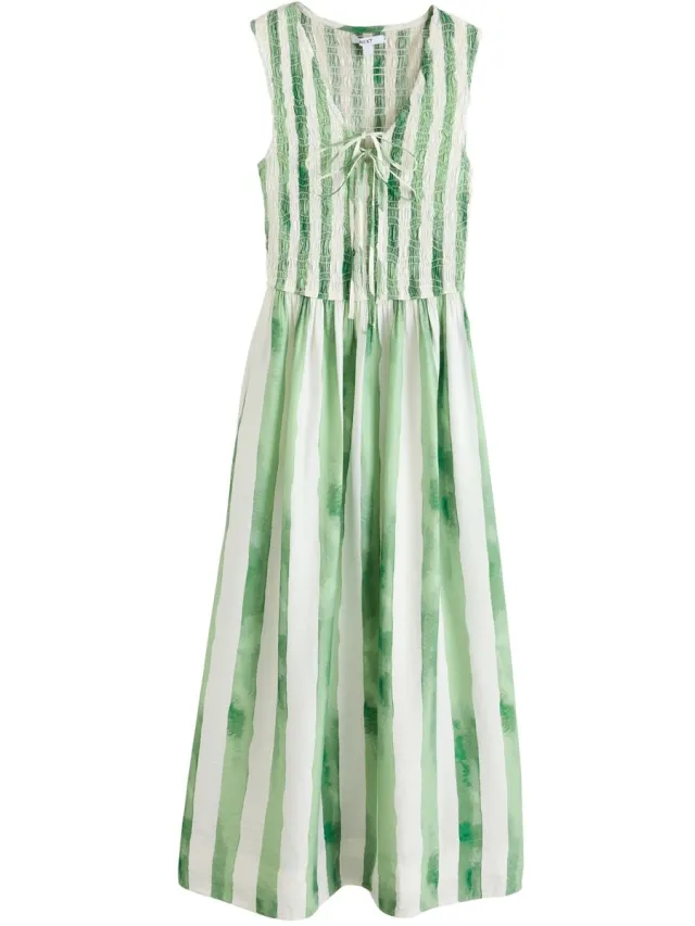Next Dames - Maxi-jurk met gerimpeld lijfje en strik - Groen