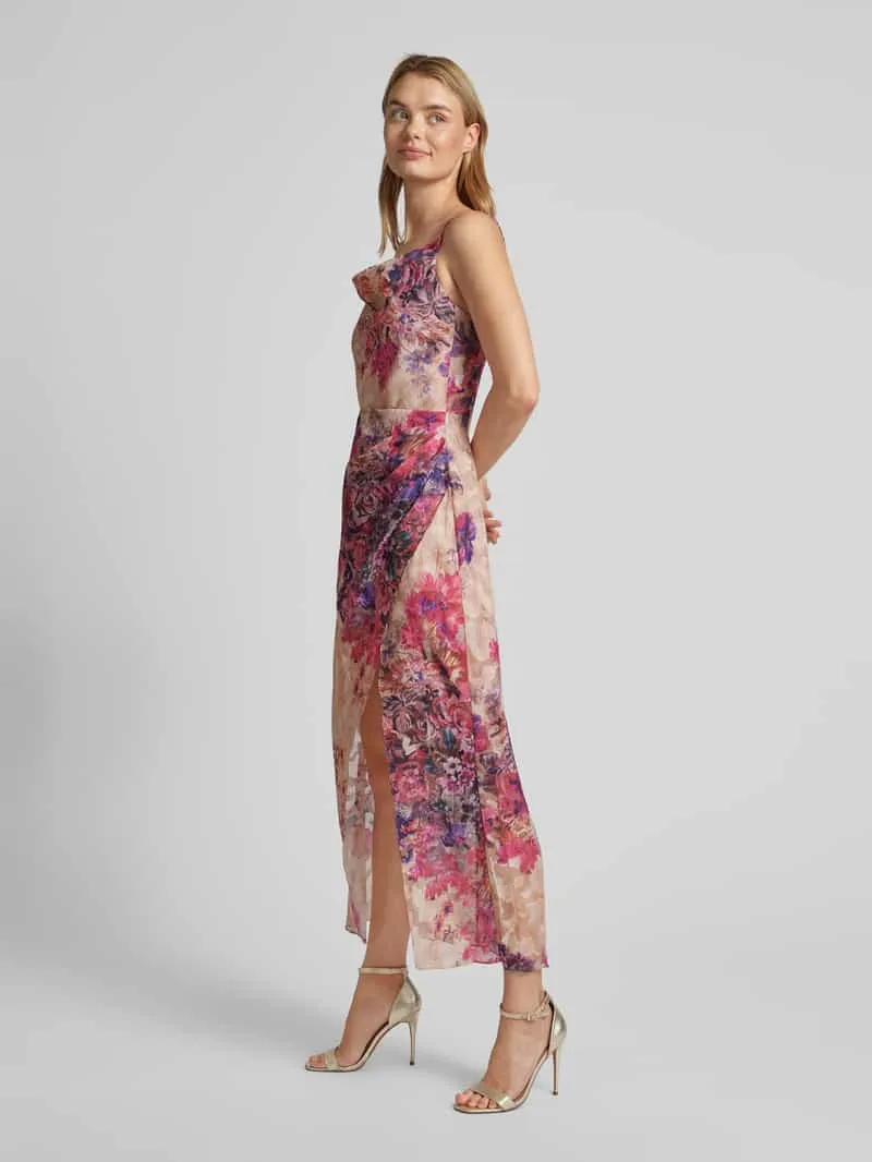 ADLYSH Avondjurk in wikkellook met bloemenmotief zand, foto 4