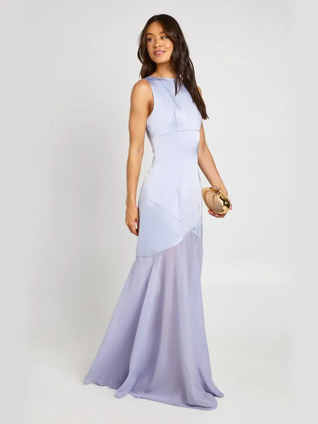 boohoo Dames Tall Vierkante Hals Volle Rok Mini Jurk Poederblauw