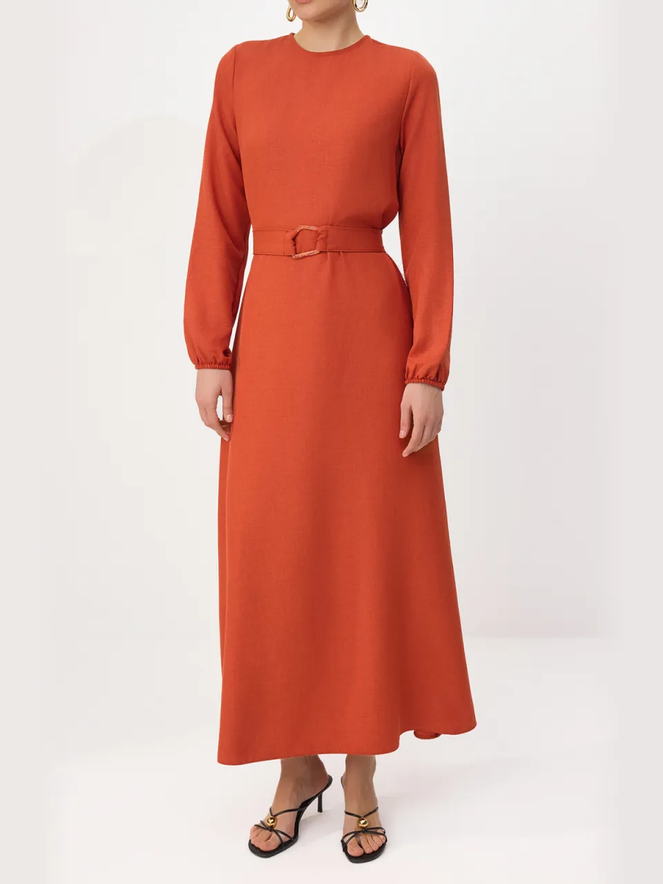 Trendyol Modest Dames Bruin Effen Maxi Lang Casual Skater Modest Jurken, foto 2