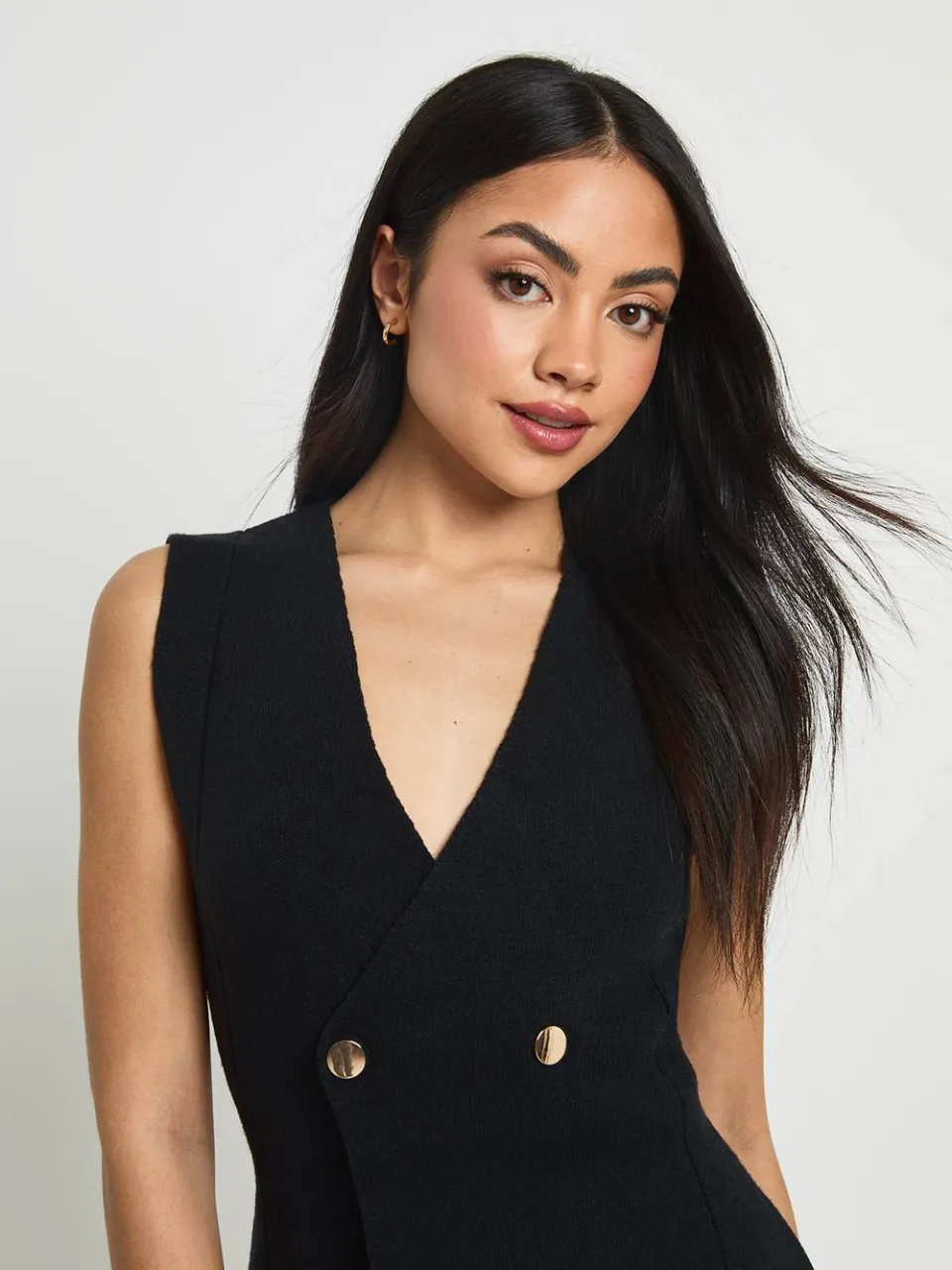 boohoo Dames Korte Mouw Gebreide Mini-jurk Met Gouden Knopen, foto 4