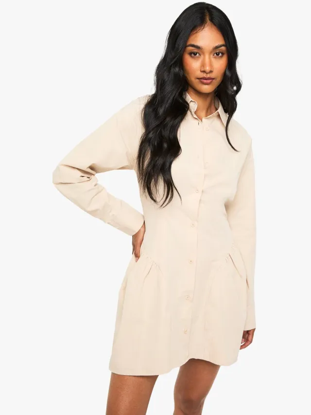 boohoo Dames Popline Shirtjurk met Volumineuze Zoom Steen