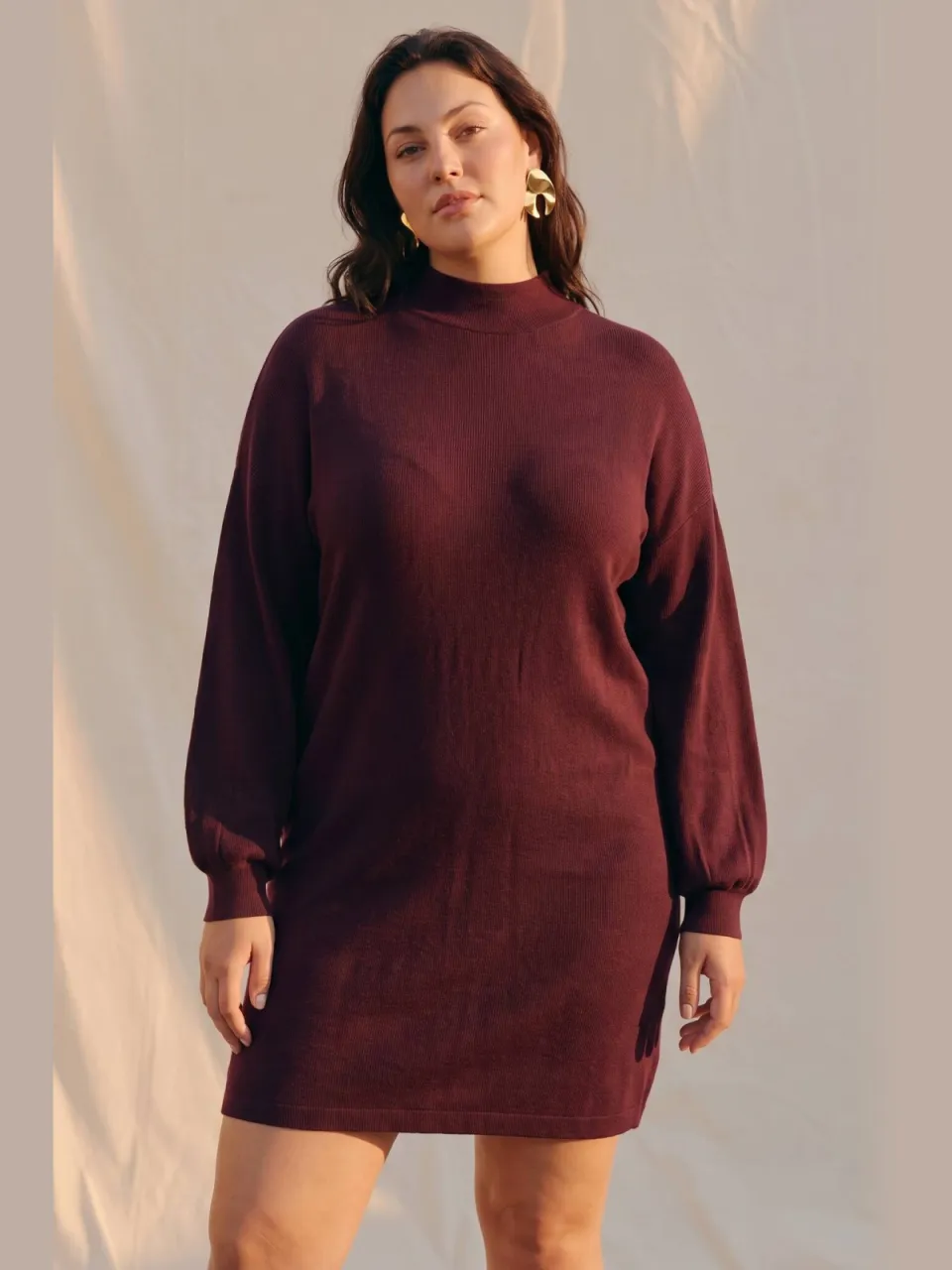 Vero Moda CURVE Plus Size gebreide coljurk - donkerrood, foto 5