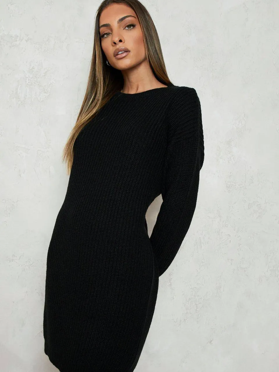 boohoo Dames Crew Neck Mini Jumper Jurk zwart, foto 4