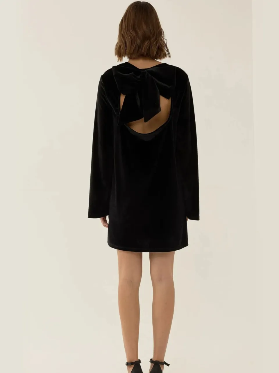 Hiccup Open Rug Strikdetail Fluwelen Mini-jurk Zwart