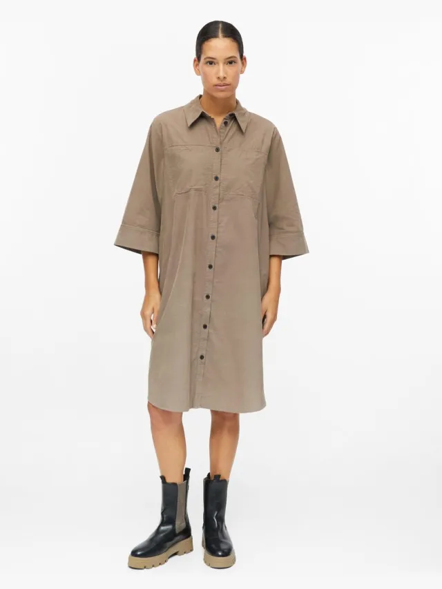 S.Oliver female - Jurk van fijn corduroy met steekzakken en wijde mouwen bruin