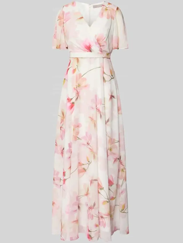 Christian Berg Cocktail maxi-jurk in all-over look met tailleband ecru, foto 2
