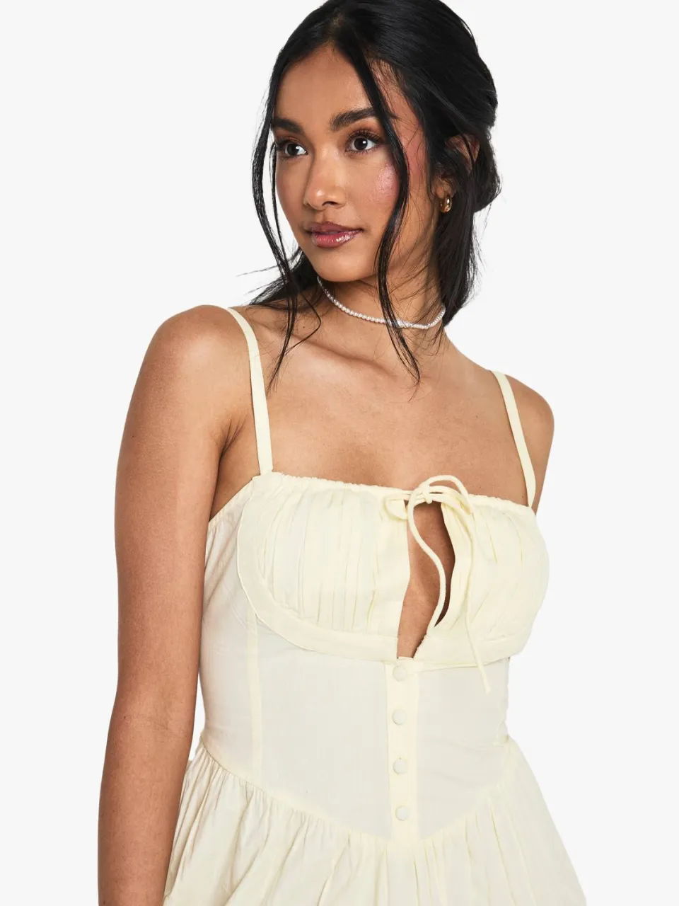 boohoo Dames Katoenen Melkmeisje Mini Jurk citroen, foto 4