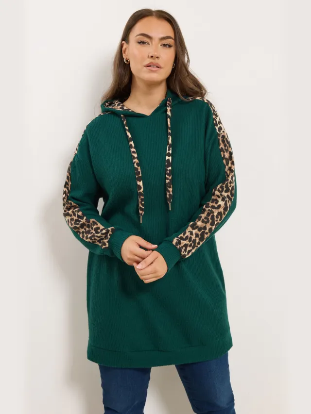 Yours Groene Hoodie Met Luipaardprint-52 Green