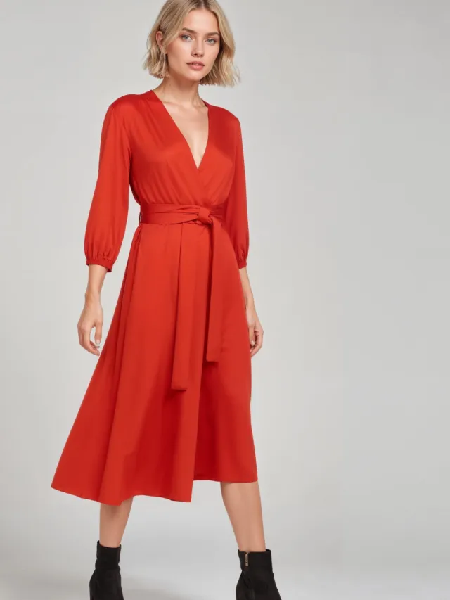 Neu Nomads dames vegan Jurk Rachel Lange Mouwen Rood