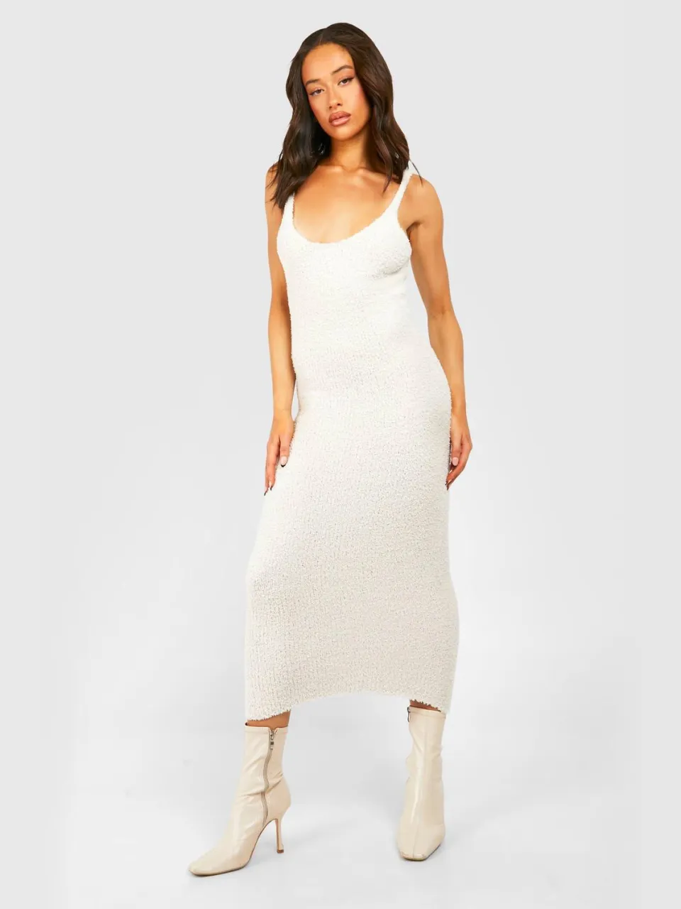 boohoo Dames Teddy Soft Knit Scoop Midaxi Jurk ivoor, foto 3