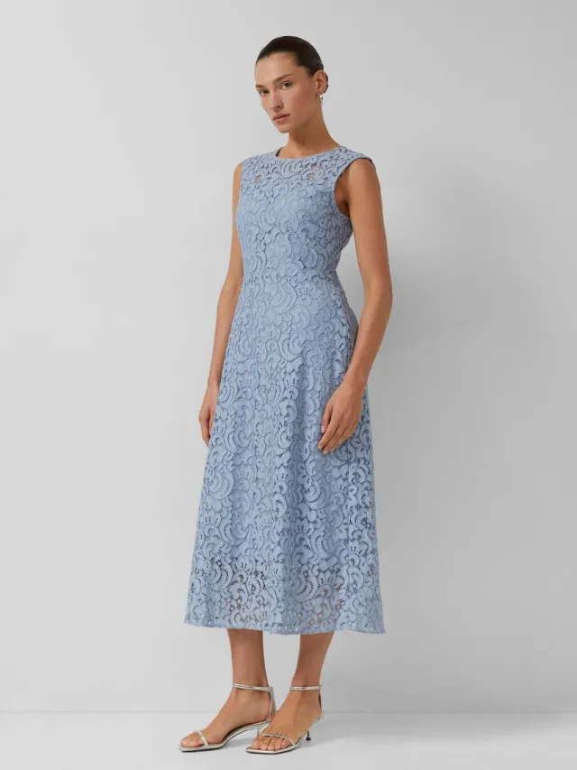 S.Oliver female - Midi-jurk met kanten details en viscose voering lichtblauw
