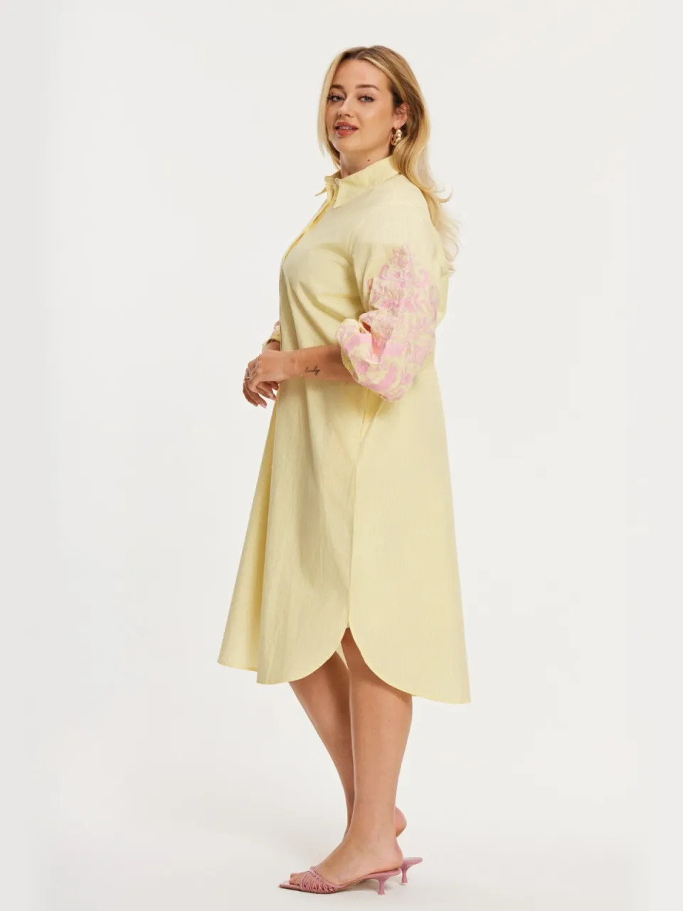 Yoek Blouse-jurk FLOWER STRIPE | Geel, foto 3