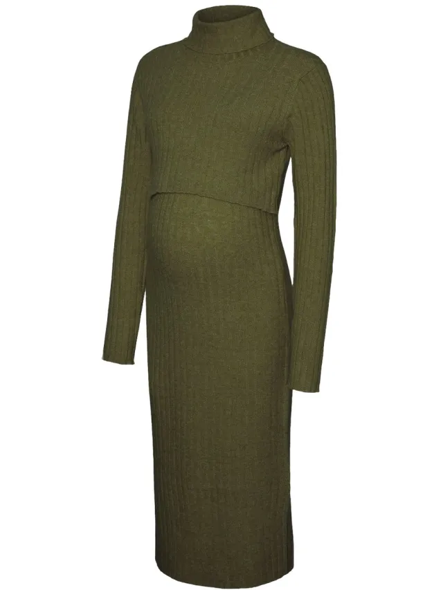 Mamalicious MLSUNIVA JUNE LS KNIT MIDI DRESS 2F NOOS - Dames - Mini jurken Winter Moss 1
