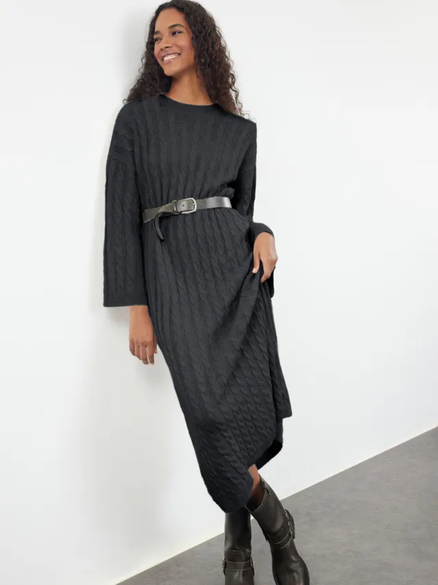 Trendyol TRENDYOLMİLLA Dames Grijs Kabelgebreid Maxi Lang Casual Recht Jurken