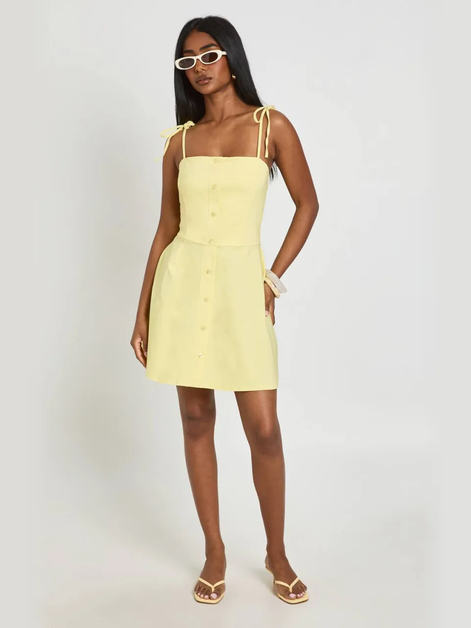 boohoo Dames Bengaline Doorknoop Cami Jurk Citroen