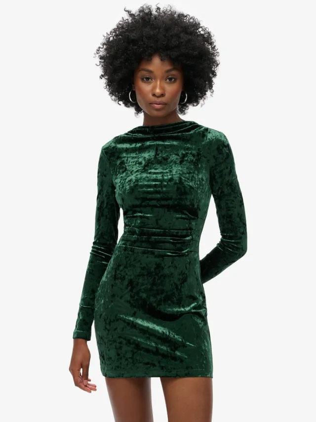 Superdry Fluwelen mini-jurk met lange mouwen - Dames - Jurken deepest green