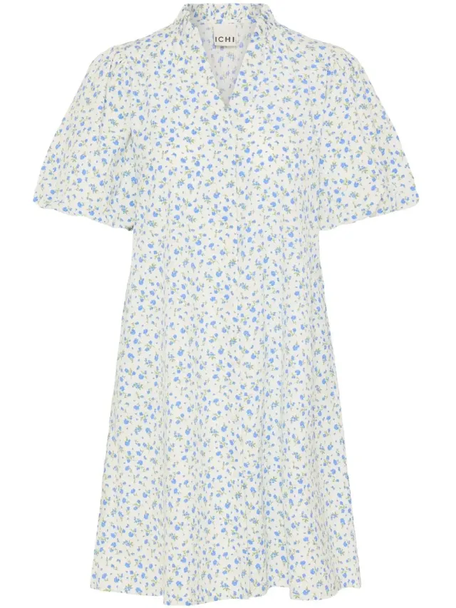 Ichi IHQWIN DR4 - Dames - Mini jurken CLOUD DANCER/BLUE FLOWER