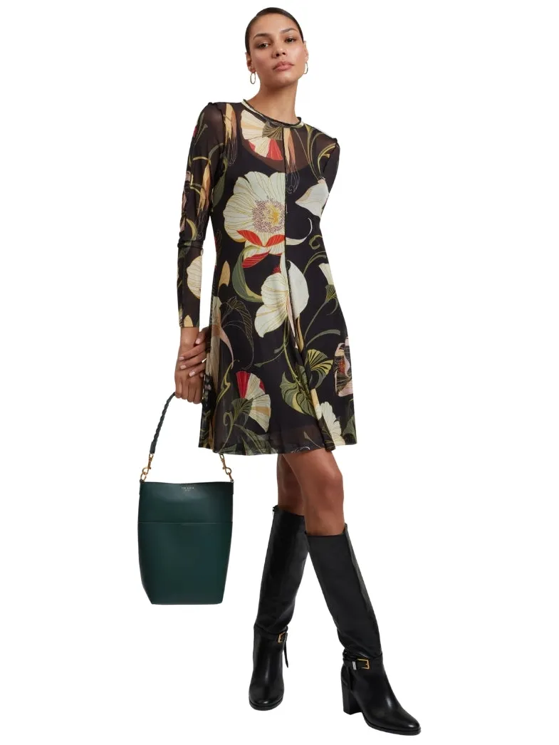 Ted Baker Zwarte Midi-jurk Met Lange Mouwen En Mesh