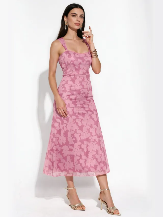 Hiccup Geprinte Maxi-jurk met Hartkraag Blush