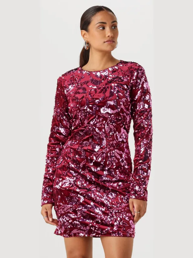 Y.A.S. YAS Dames Jurken Yasrococo Sl Sequin Dress - Bordeaux