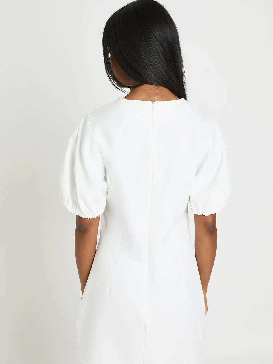 boohoo Dames Getailleerde Pofmouw Shift Jurk wit, foto 3