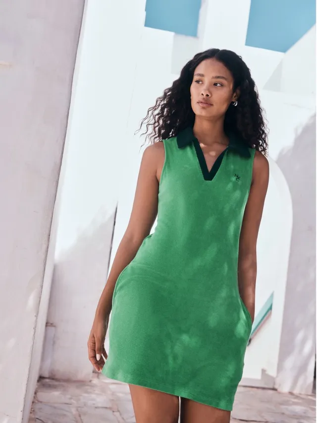 Next Dames - Mini-jurk van badstof met polokraag en streep - Groen Green