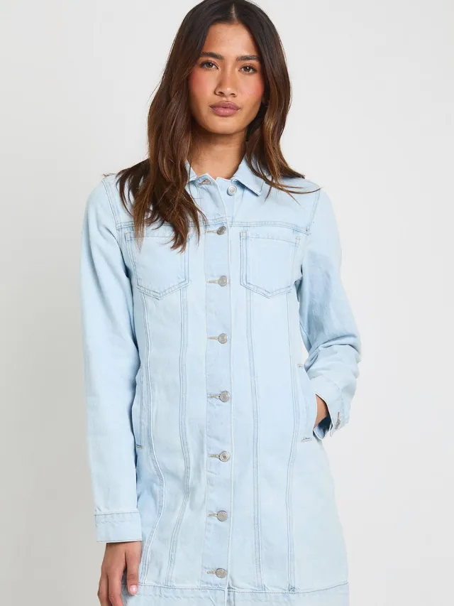 boohoo Dames Western Denim Mini Jurk Gebleekt Blauw