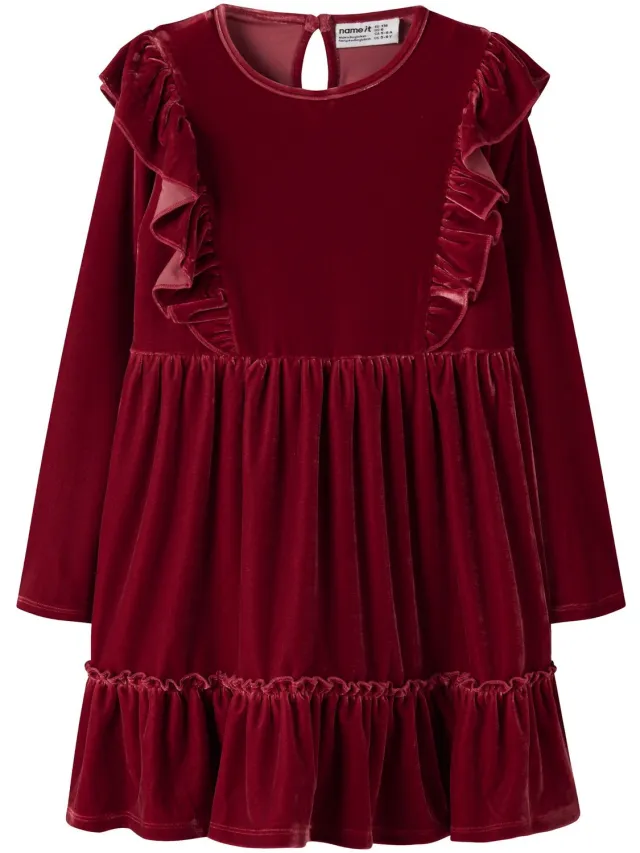 NAME IT Jurk Velours Red Dahlia1