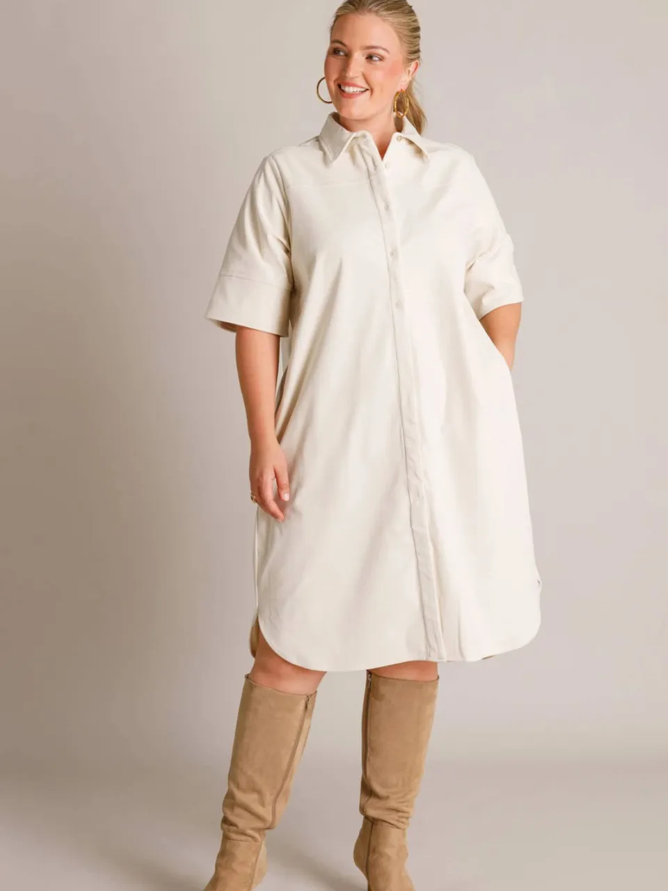 Yest Curve corduroy blousejurk Plus Size - beige
