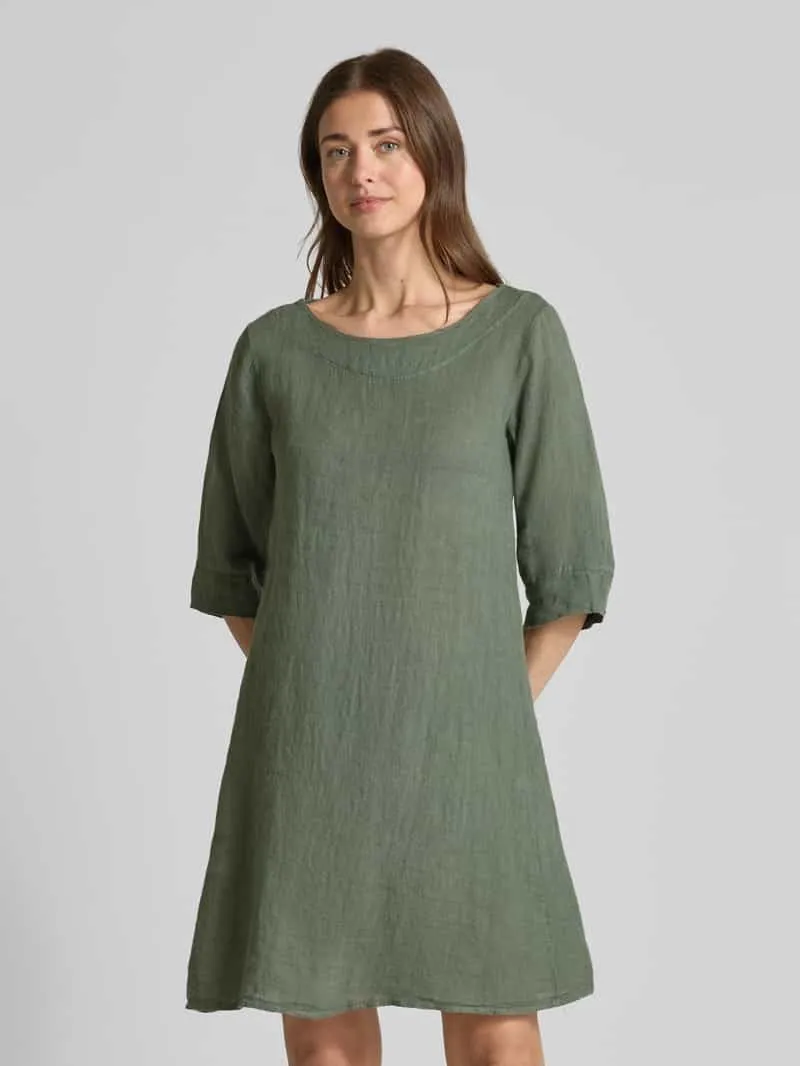 ZABAIONE Linnen jurk met ronde hals model 'Le44tizia' Kaki